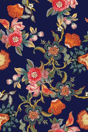 手绘花卉印花华亿平台图片