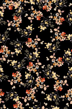 黑底花卉印花华亿平台图片