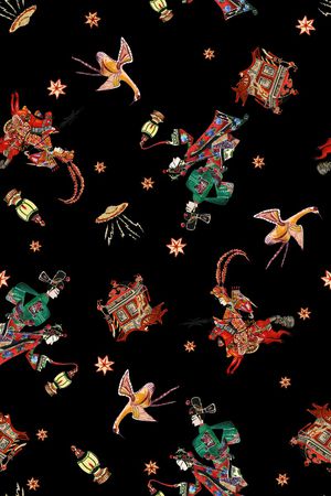 黑底花卉印花华亿平台图片