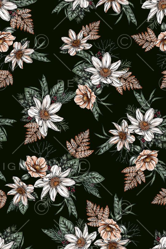 黑底花卉印花华亿平台图片