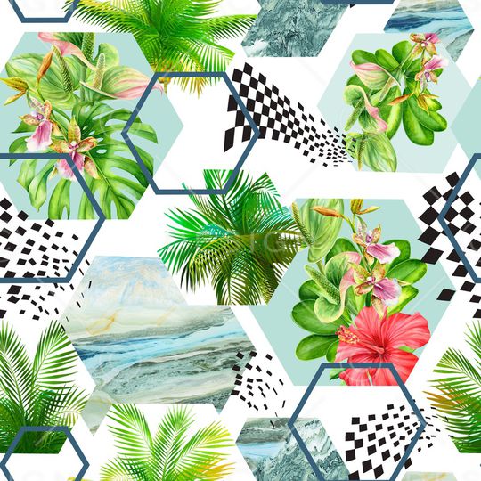 几何花卉印花华亿平台图片