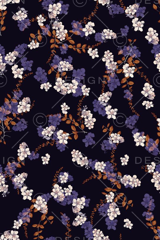 黑底花卉印花华亿平台图片