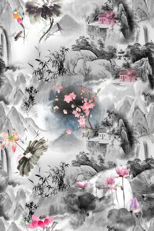 水墨风印花华亿平台图片