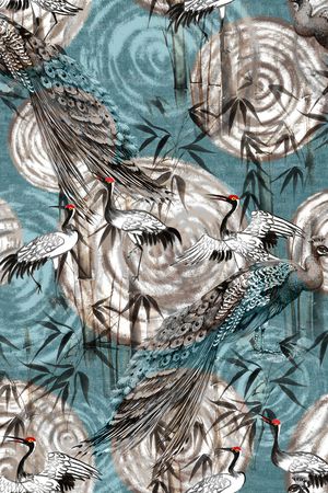 仙鹤印花华亿平台图片