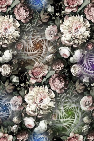 黑底花卉印花华亿平台图片