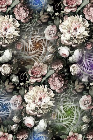 黑底花卉印花华亿平台图片