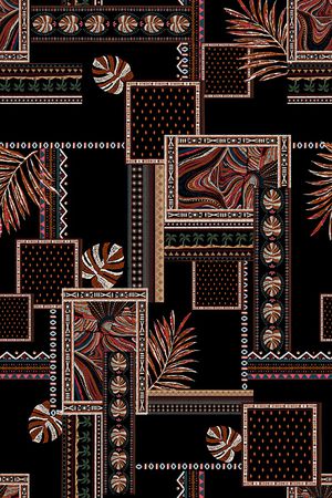 黑底花卉印花华亿平台图片