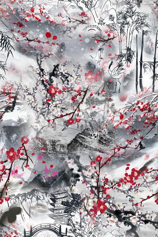 水墨风印花华亿平台图片