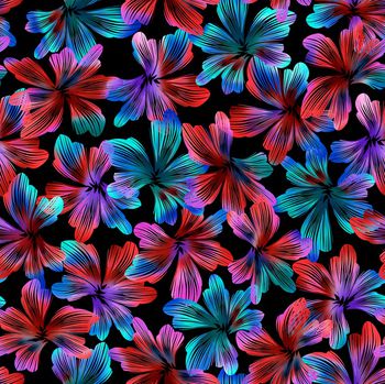 黑底花卉印花华亿平台图片