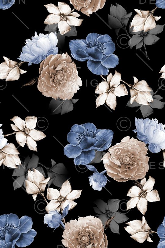 黑底花卉印花华亿平台图片