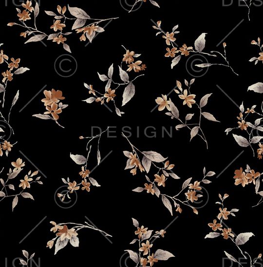 黑底花卉印花华亿平台图片