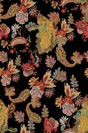 黑底花卉印花华亿平台图片