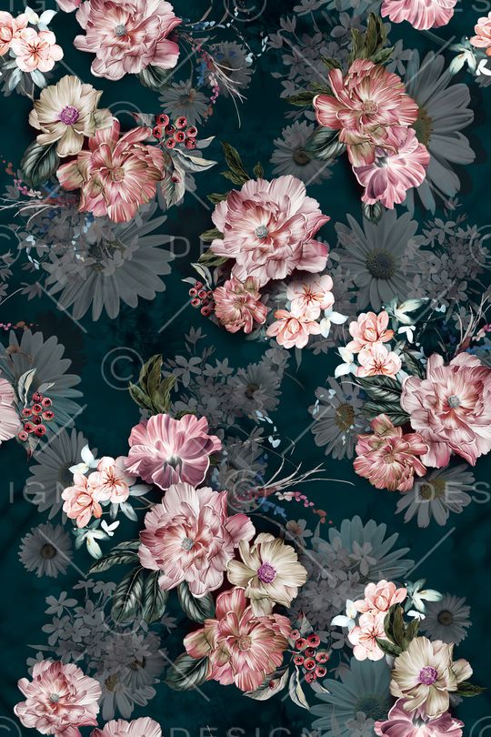 黑底花卉印花华亿平台图片