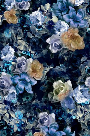 黑底花卉印花华亿平台图片