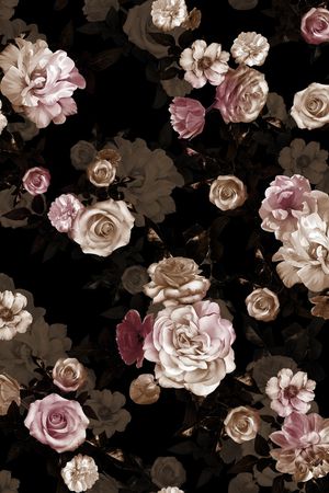 黑底花卉印花华亿平台图片