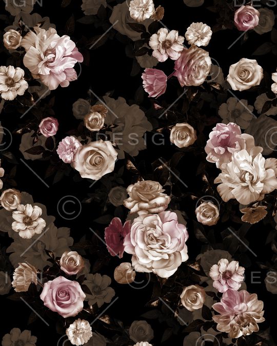 黑底花卉印花华亿平台图片