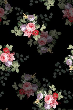 黑底花卉印花华亿平台图片