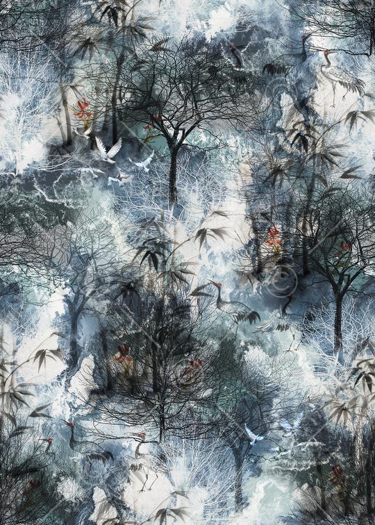 仙鹤印花华亿平台图片