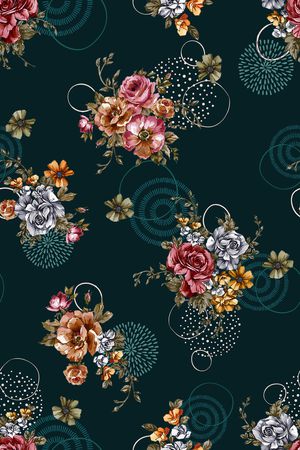 黑底花卉印花华亿平台图片