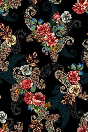 黑底花卉印花华亿平台图片