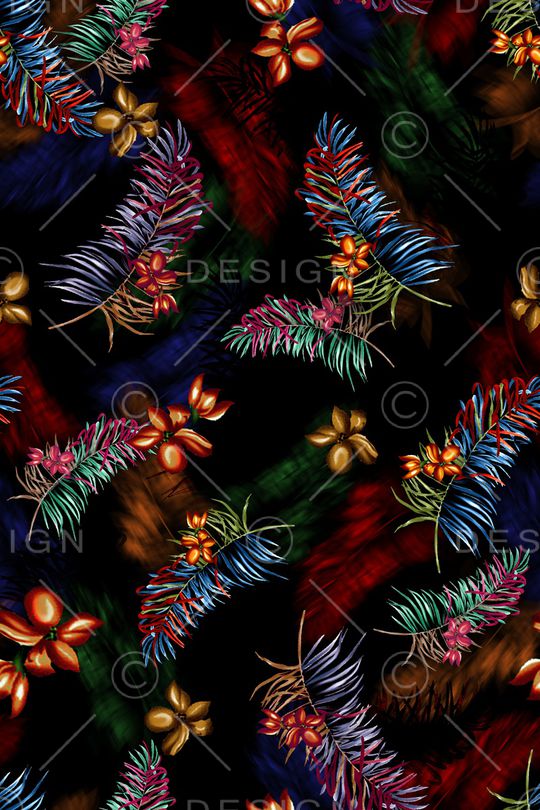 黑底花卉印花华亿平台图片