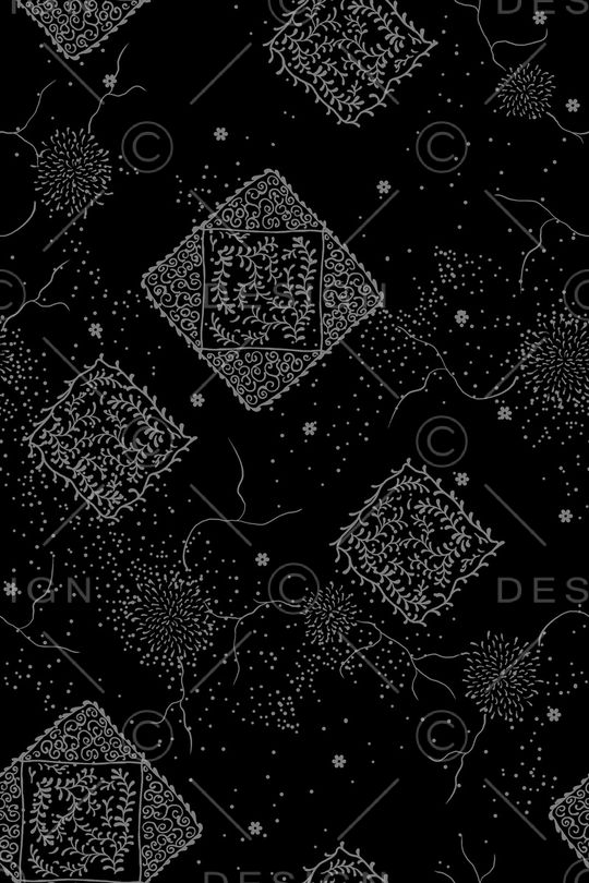 黑底花卉印花华亿平台图片