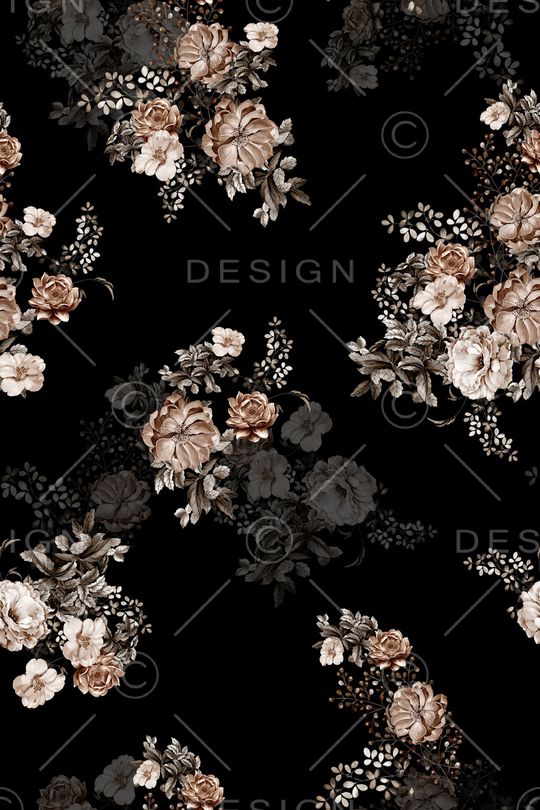 黑底花卉印花华亿平台图片