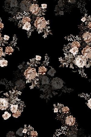 黑底花卉印花华亿平台图片