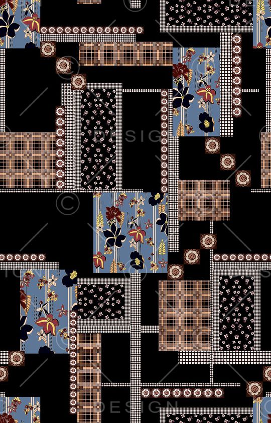 黑底花卉印花华亿平台图片