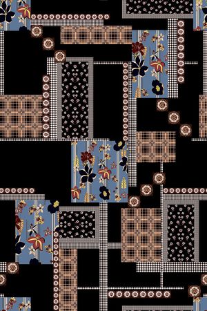 黑底花卉印花华亿平台图片