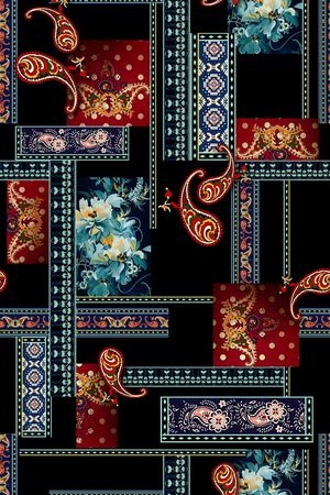 黑底花卉印花华亿平台图片