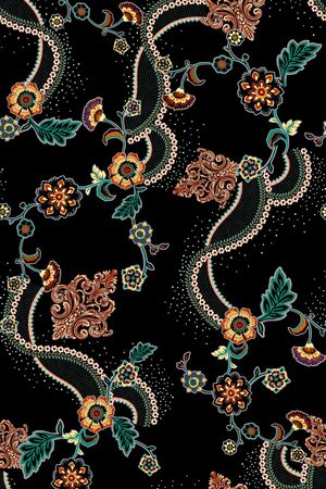 黑底花卉印花华亿平台图片