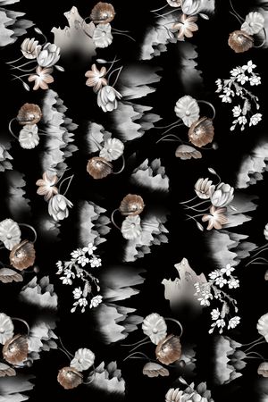 黑底花卉印花华亿平台图片