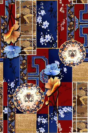 民族花卉印花华亿平台图片