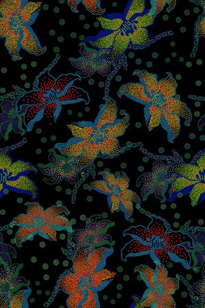 黑底花卉印花华亿平台图片