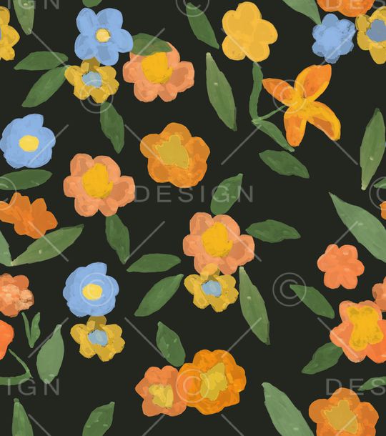 手绘花卉印花华亿平台图片