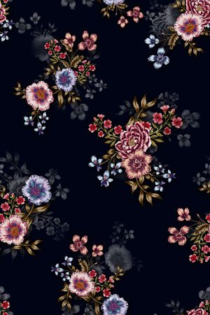 黑底花卉印花华亿平台图片