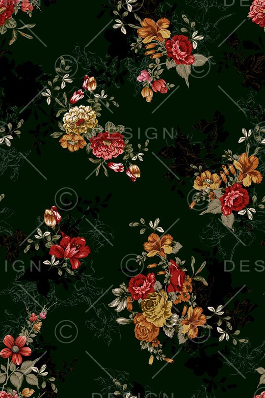 黑底花卉印花华亿平台图片