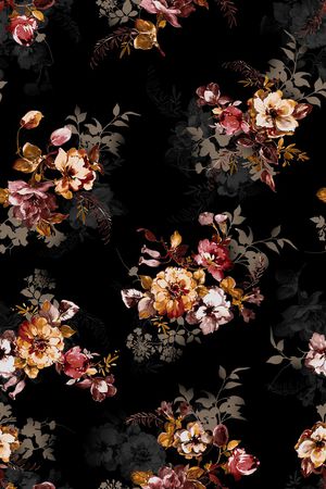 黑底花卉印花华亿平台图片