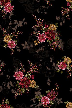 黑底花卉印花华亿平台图片