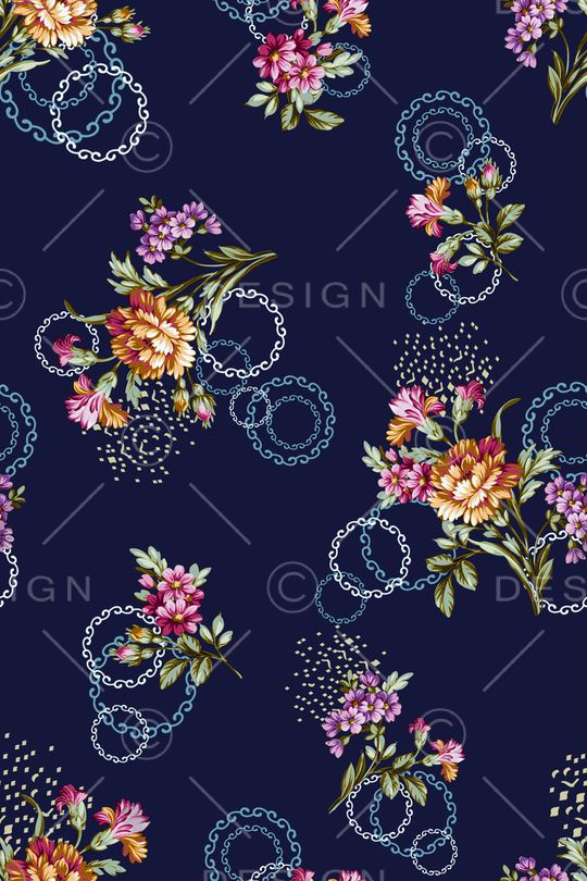 黑底花卉印花华亿平台图片