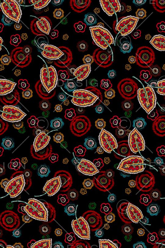 黑底花卉印花华亿平台图片