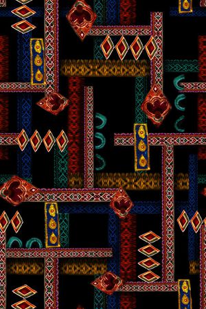 黑底花卉印花华亿平台图片