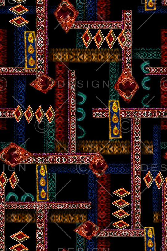 黑底花卉印花华亿平台图片