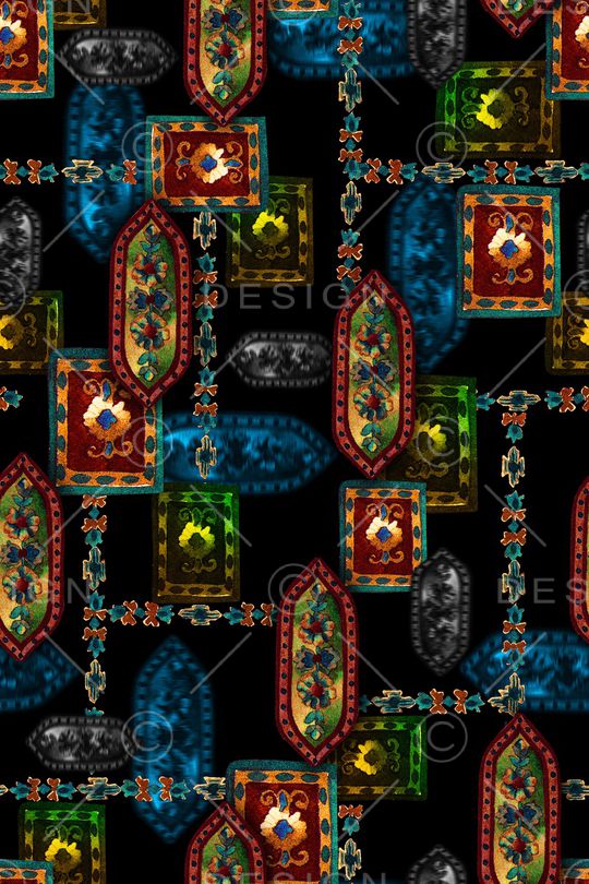 黑底花卉印花华亿平台图片