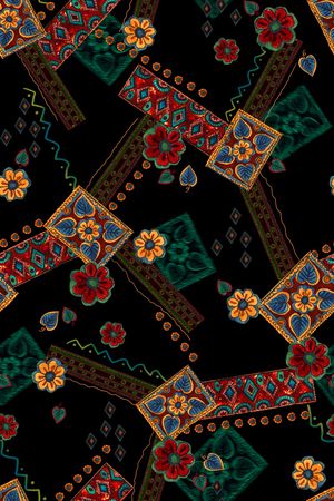 黑底花卉印花华亿平台图片