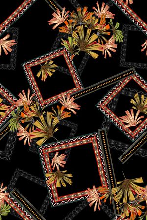 黑底花卉印花华亿平台图片