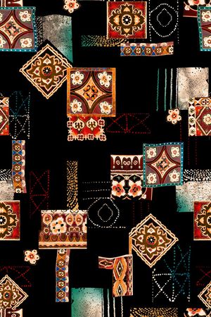 黑底花卉印花华亿平台图片