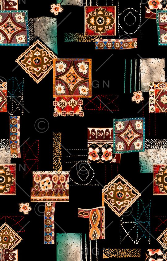 黑底花卉印花华亿平台图片