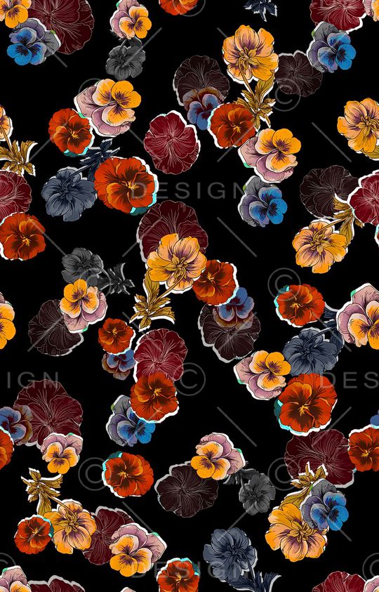 黑底花卉印花华亿平台图片